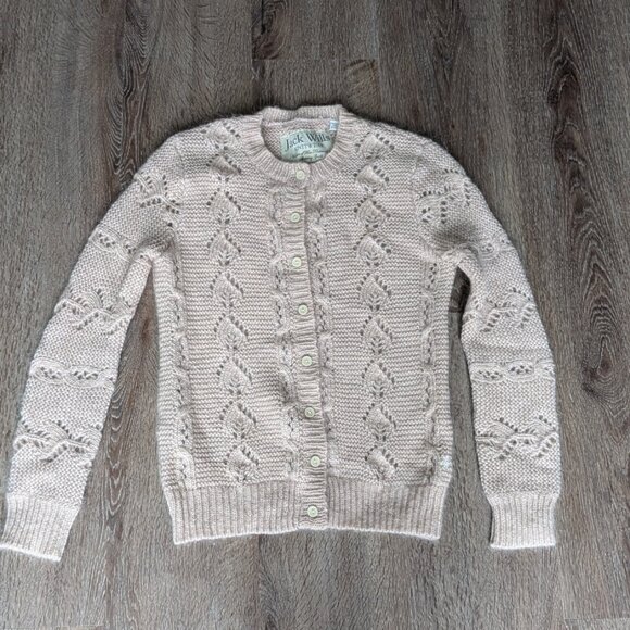 Lace Knit Wool and Mohair Sweater Jack Wills Preppy Cardigan Dusty Soft Pink S - Picture 7 of 7